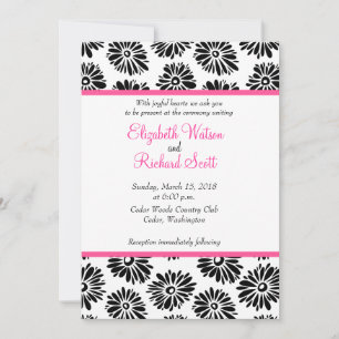Simple Groovy Black White Daisy Wedding Invitation