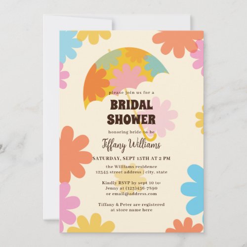 Simple Groovy Flowers Umbrella Bridal Shower Invitation