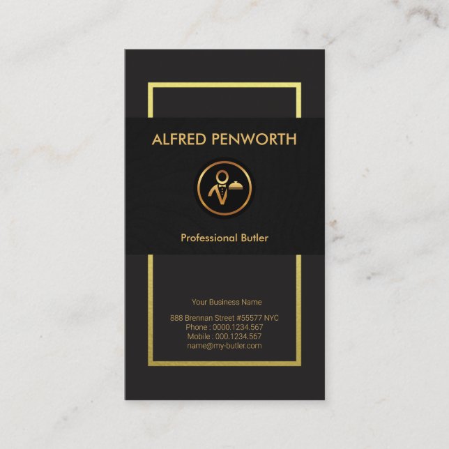 Simple Grunge Gold Lines Professional Butler Business Card (Front)