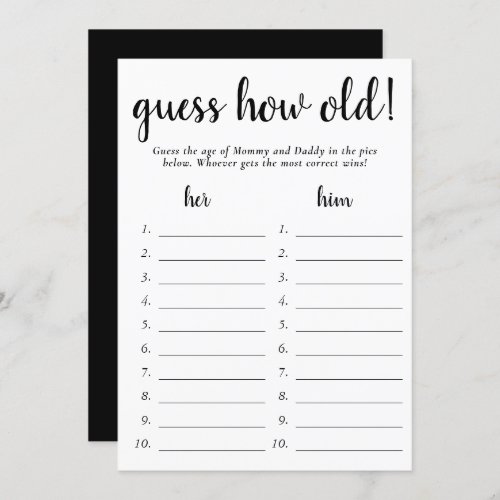 Simple Guess How Old  Black White Photo Game Card