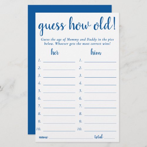 Simple Guess How Old   Blue Photo Game Card