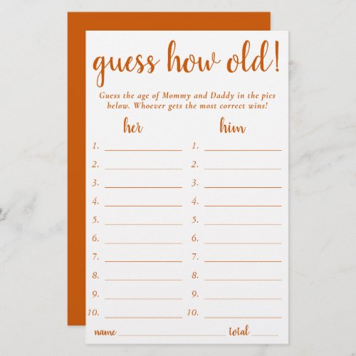 Simple Guess How Old  Fall Orange Photo Game Card