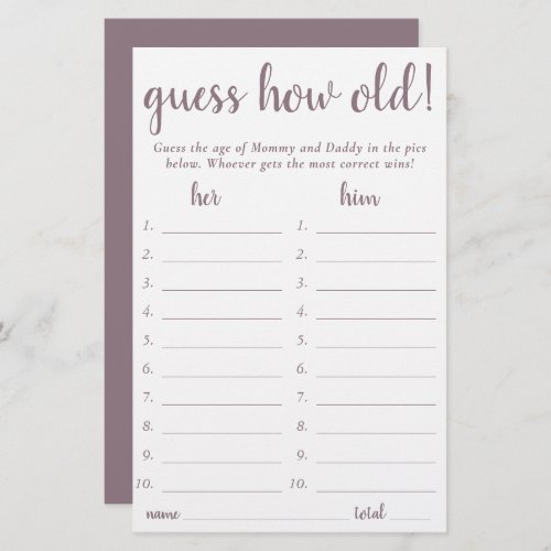 Simple Guess How Old  Mauve Pink Photo Game Card