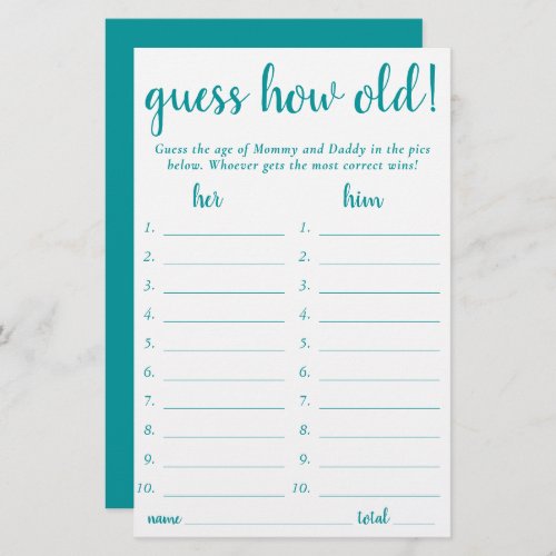 Simple Guess How Old  Teal Aqua Photo Game Card