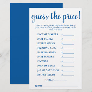 Simple Guess Prices   French Blue Shower Game Card