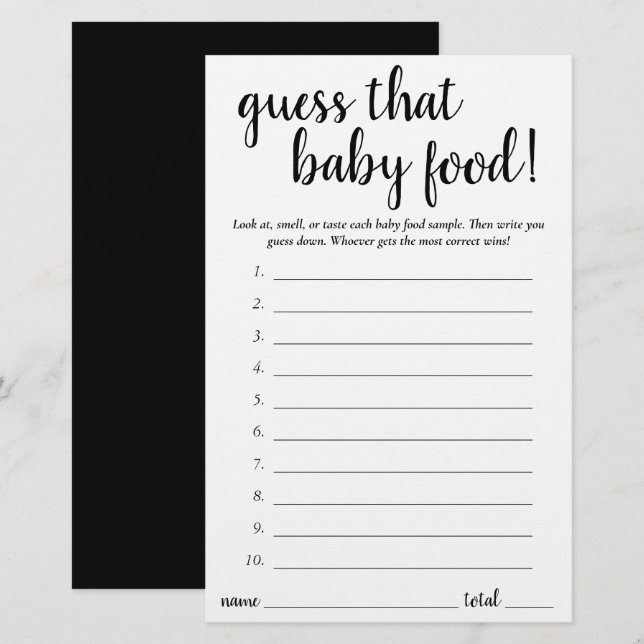 Simple Guess the Baby Food | Black Script Game (Front/Back)