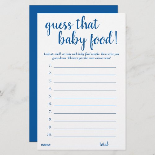 Simple Guess the Baby Food  French Blue Game Card