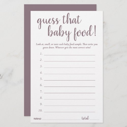 Simple Guess the Baby Food  Mauve Pink Game Card
