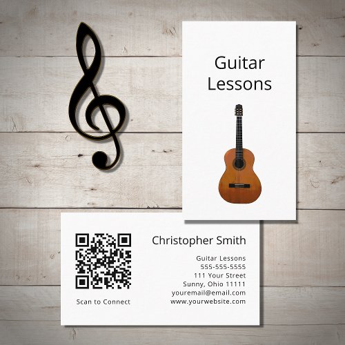 Simple Guitar Lessons QR code Music Teacher Business Card