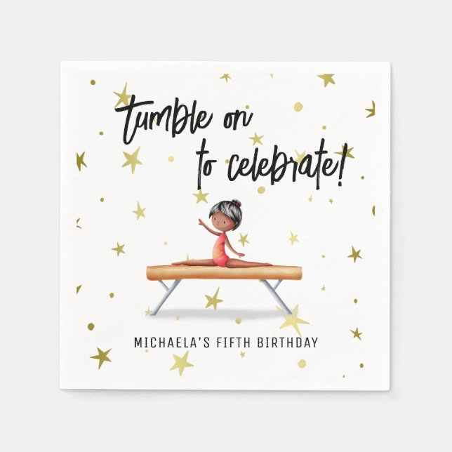 Simple Gymnastics Balance Beam Girl Birthday Napkins (Front)