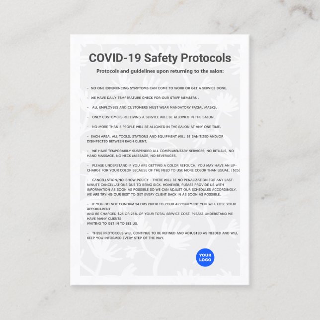Simple Hair Salon COVID19 Safety Protocol Business Card (Front)