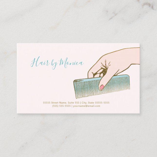 Simple Hair Stylist With Hair Comb in Hand Business Card (Front)