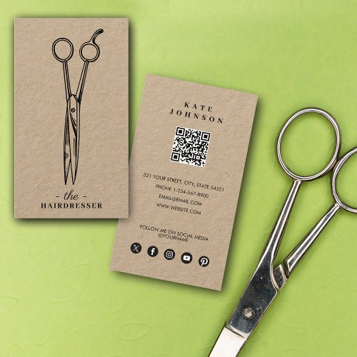Simple Hairdresser Barber Beauty Salon QR Code Business Card