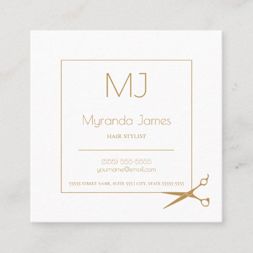 Simple Hairstylist Modern Gold Haircutting Shears Square Business Card