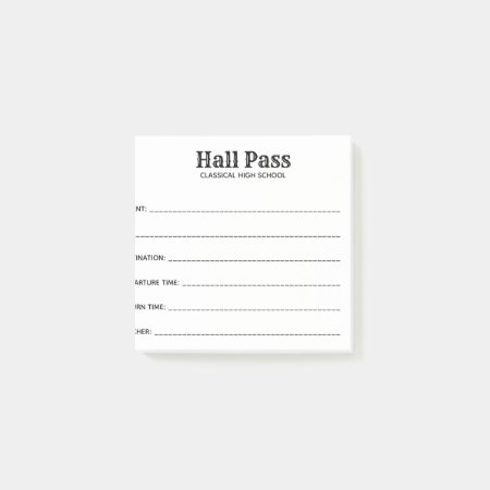 Simple Hall Pass Post-it Notes