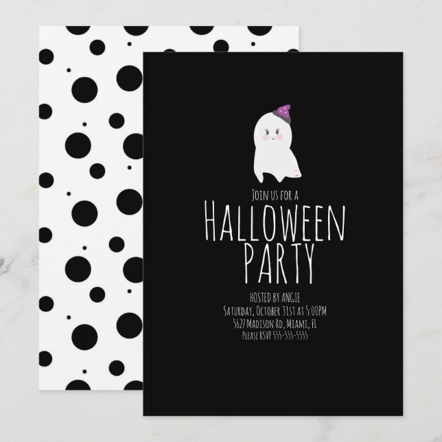 Simple Halloween Cute Ghost Birthday Party Event  Invitation (Front/Back)