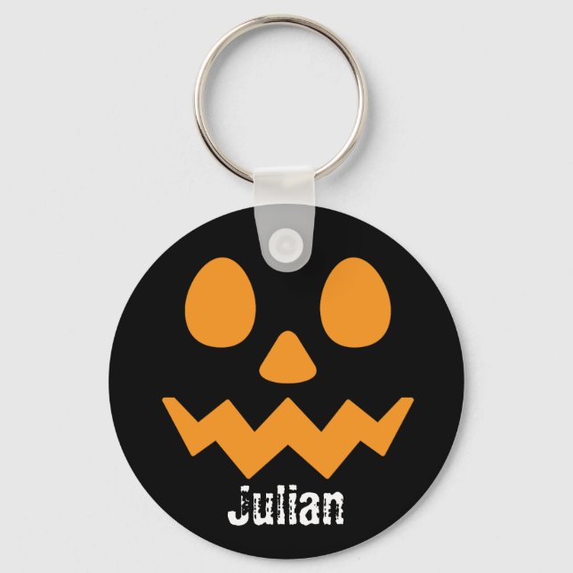Simple Halloween Day Jack-o-Lantern Pumpkin Name Keychain (Front)