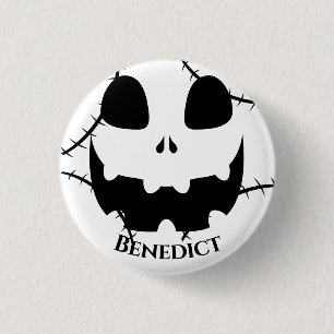 Simple Halloween jack-o-lantern pumpkin face Name Button