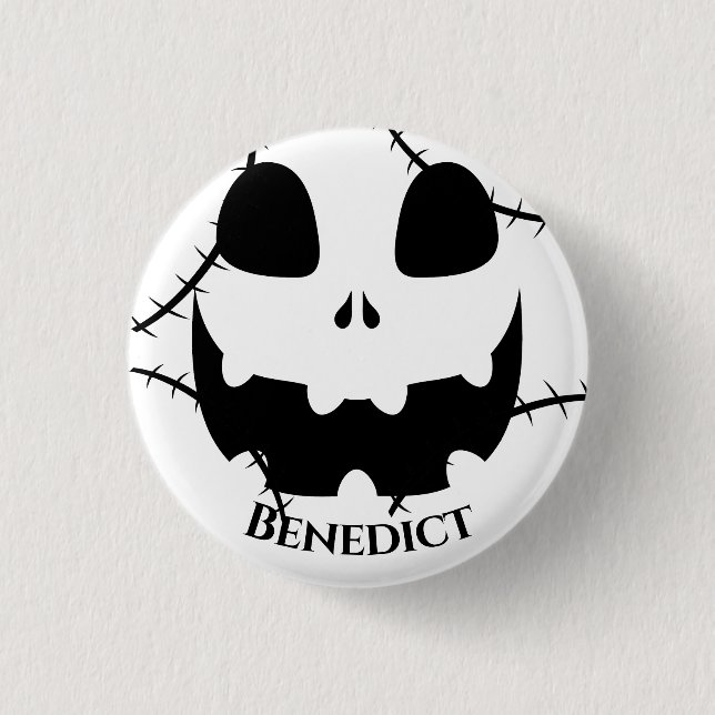 Simple Halloween jack-o-lantern pumpkin face Name Button (Front)