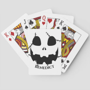 Simple Halloween jack-o-lantern pumpkin face Name Poker Cards