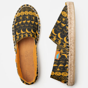 Simple Halloween Orange/Black Icon Pattern Espadrilles