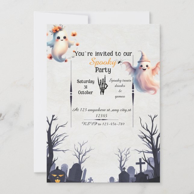 Simple Halloween Party Invitation - Friendly Ghost (Front)