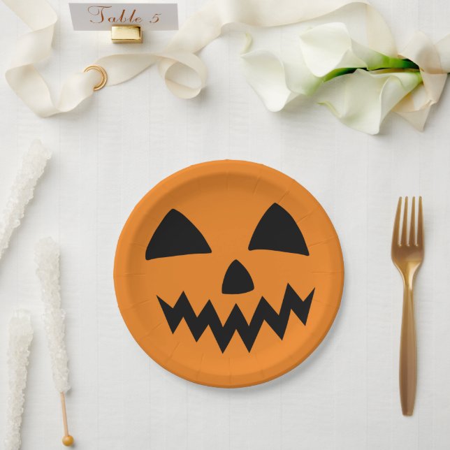 Simple Halloween Pumpkin face ghost scary Party Paper Plates (Wedding)