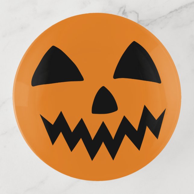 Simple Halloween Pumpkin face ghost scary Party Trinket Tray (Front)
