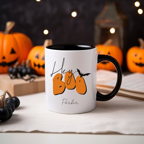 Simple Halloween Retro Fun Hey Boo Orange Add Name Mug
