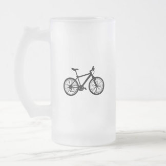 Simple hand drawn bicycle in black and white frosted glass beer mug