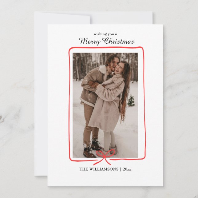 Simple Hand-Drawn Border Christmas Photo Card (Front)