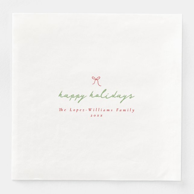 Simple Hand Drawn Bow Red & Green Christmas Paper Dinner Napkins (Front)
