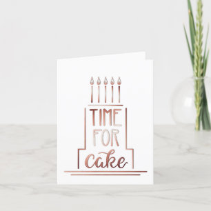 Simple Hand Drawn Cake Happy Birthday Rose Gold Card