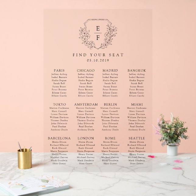 Simple Hand Drawn Cherry Blossom Seating Chart (Wedding)