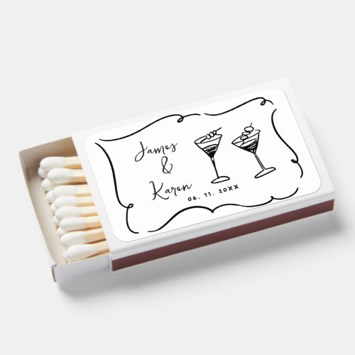 Simple Hand Drawn Cocktail Wedding Favor Matchboxes