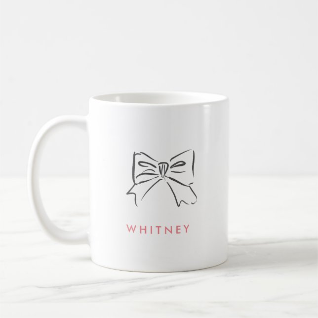 Simple Hand Drawn Coquette Bow Pink Personalized Coffee Mug (Left)