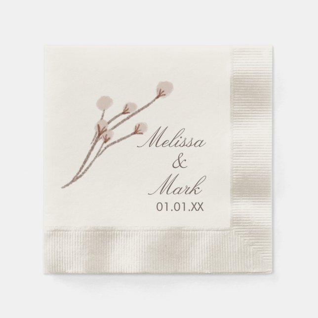 Simple Hand Drawn Cotton Plants Monogram Napkins (Front)