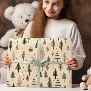 Simple  Hand Drawn Cream Pine Tree Wrapping Paper Sheets