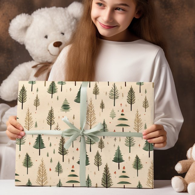 Simple  Hand Drawn Cream Pine Tree Wrapping Paper Sheets (Creator Uploaded)