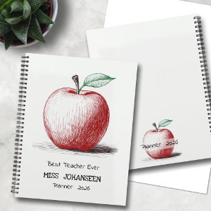 Simple Hand Drawn Cute Red Apple Best Teacher Ever Planner