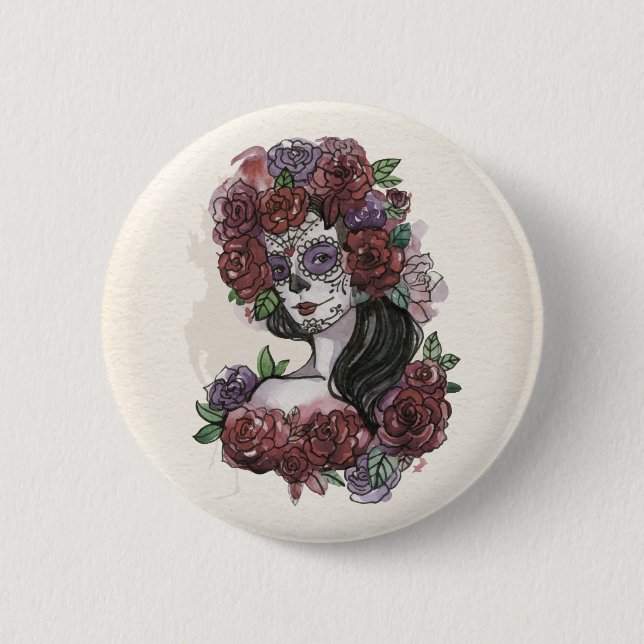 Simple Hand-drawn Dia de los Muertos | Button (Front)