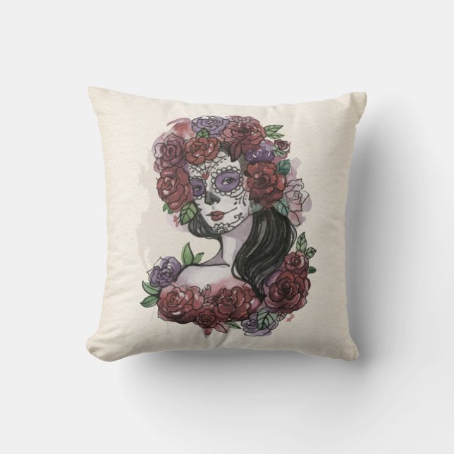 Simple Hand-drawn Dia de los Muertos Throw Pillow (Front)