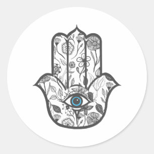Simple Hand Drawn Floral Hamsa Hand Classic Round Sticker