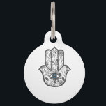 Simple Hand Drawn Floral Hamsa Hand Pet Tag<br><div class="desc">This simple and modern hand drawn floral Hamsa Hand of Fatima is perfect for the trendy and stylish woman who wants a little luck and protection.</div>