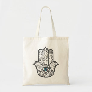 Simple Hand Drawn Floral Hamsa Hand Tote Bag