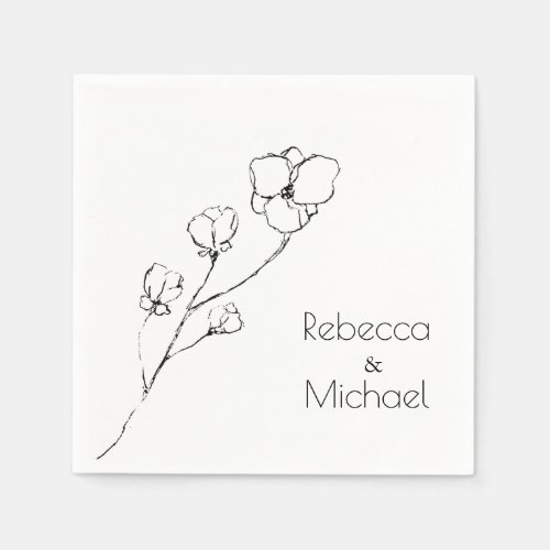 Simple Hand_ Drawn Floral  Outlined Wedding Name Napkins