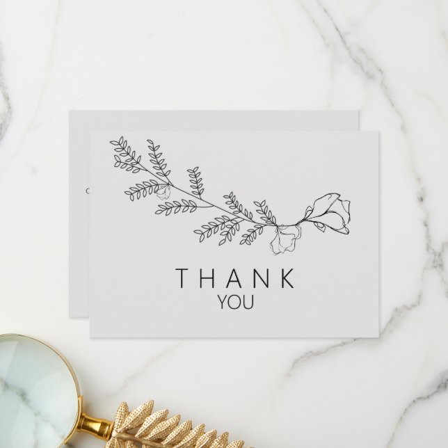 Simple Hand-Drawn Floral Stem Funeral Thank You (Front/Back In Situ)