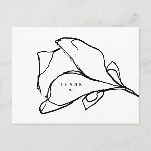 Simple Hand-Drawn Floral Stem II Funeral Thank You Postcard (Front)