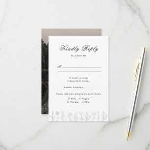 Simple Hand Drawn Flower Photo Wedding RSVP Card