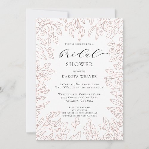 Simple Hand Drawn Greenery Bridal Shower Invitation